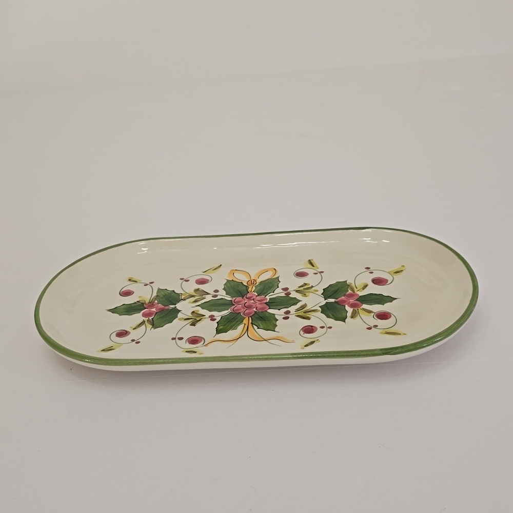 Vintage Jay Willfred Andrea by Sadek Handpainted Holly Berry Portugal Bread Tray